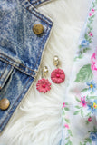 pink paper flower light earrings with vintage rhinestones handmade in toronto