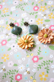 green orange flower long earrings