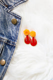 red and orange fire flower earrings