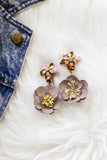 mauve beige flower earrings