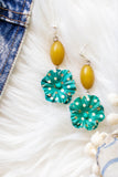 yellow turquoise flower polka dot earrings handmade in toronto, canada