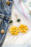 yellow and green floral earrings one of a kind vintage pieces handmade in toronto
