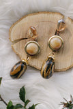leopard print long dangly vintage statement earrings handmade in caledon and toronto
