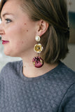burgundy and gold statement vintage earrings handmade in toronto