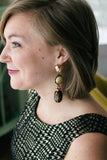 leopard print long dangly vintage statement earrings handmade in caledon and toronto