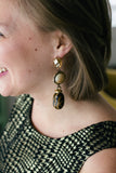 leopard print long dangly vintage statement earrings handmade in caledon and toronto
