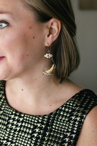 sparkly gold rhinestone long dangly vintage earrings handmade in toronto
