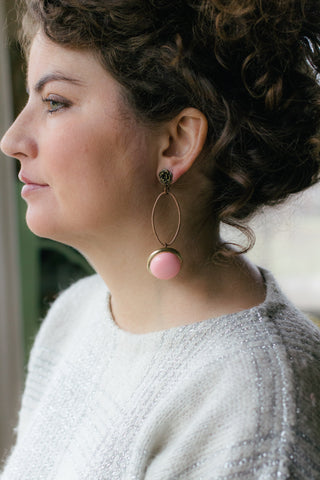 pink drop long dangly vintage earrings handmade in toronto