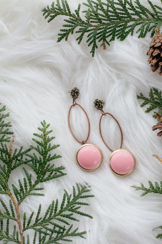 pink drop in sky vintage statement earrings