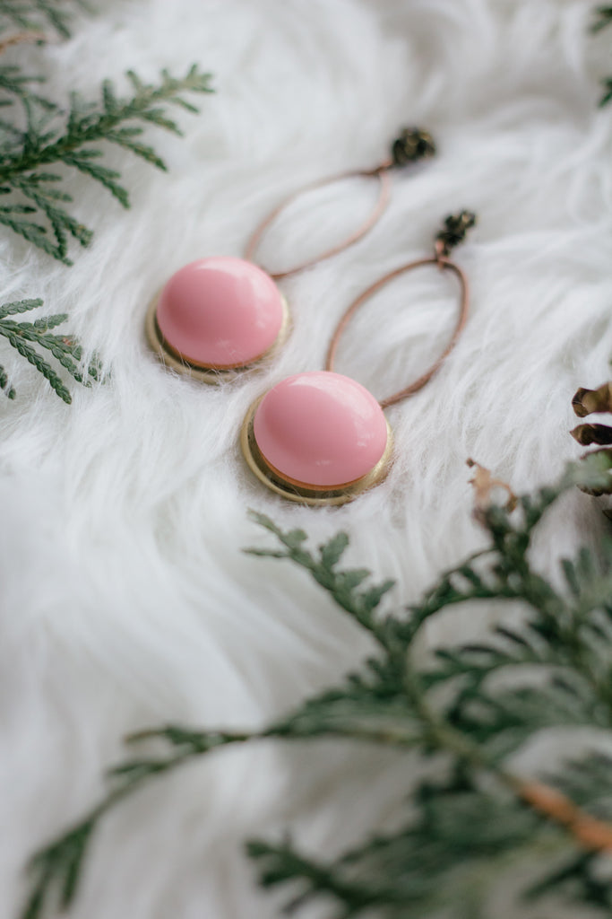 pink drop in sky vintage statement earrings Hattitude Jewellery
