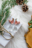 pink with crystal drop statement earrings handmade in toronto
