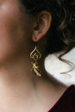 vintage heart dropped gold and purple and pearl statement earrings handmade in toronto